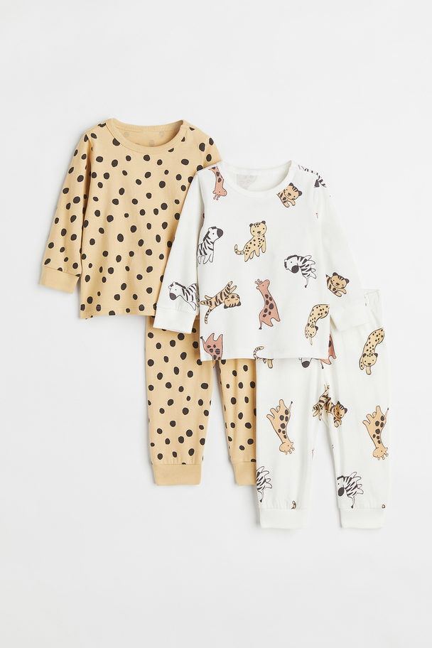 H&M 2-pack Printed Cotton Pyjamas Beige/animals