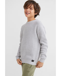 Rib-knit Cotton Jumper Light Grey