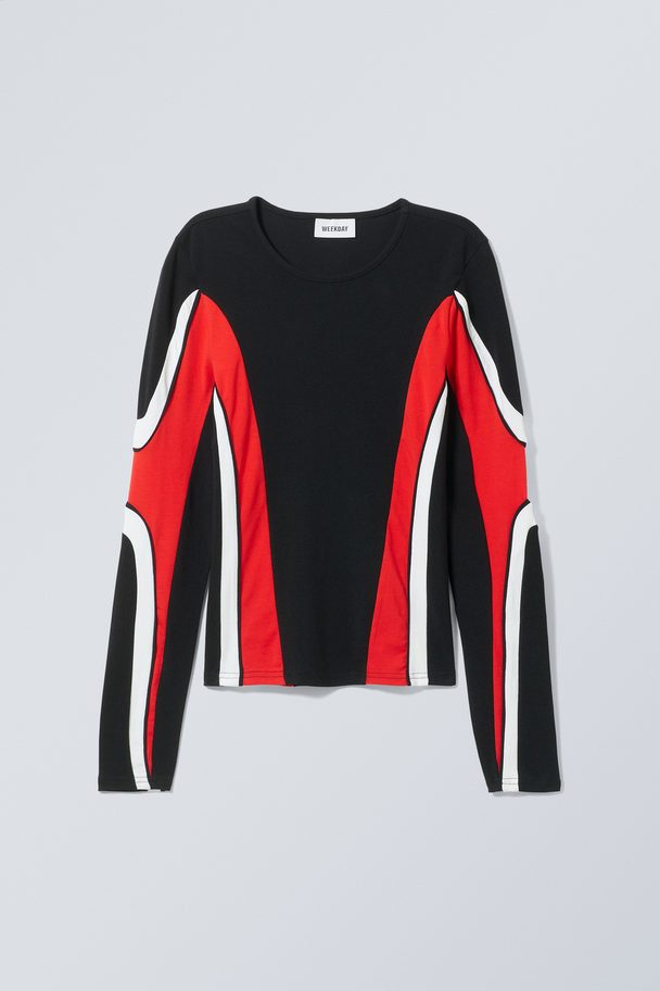 Weekday Rush Colour Block Long Sleeve Red Colour Block