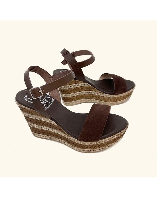 Hanks Zante Brown Leather And Split Leather Wedge Sandals