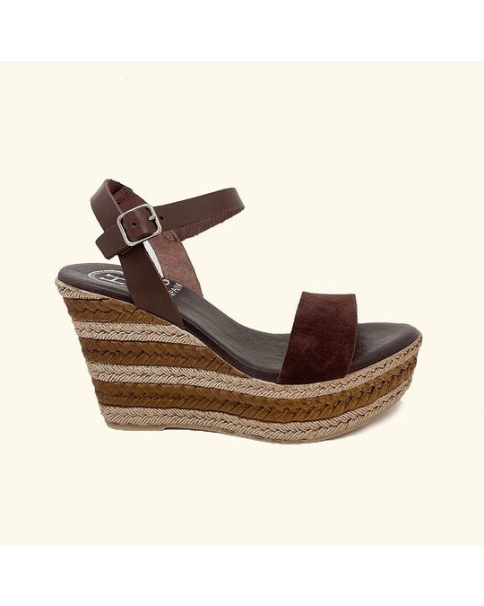 Hanks Zante Brown Leather And Split Leather Wedge Sandals