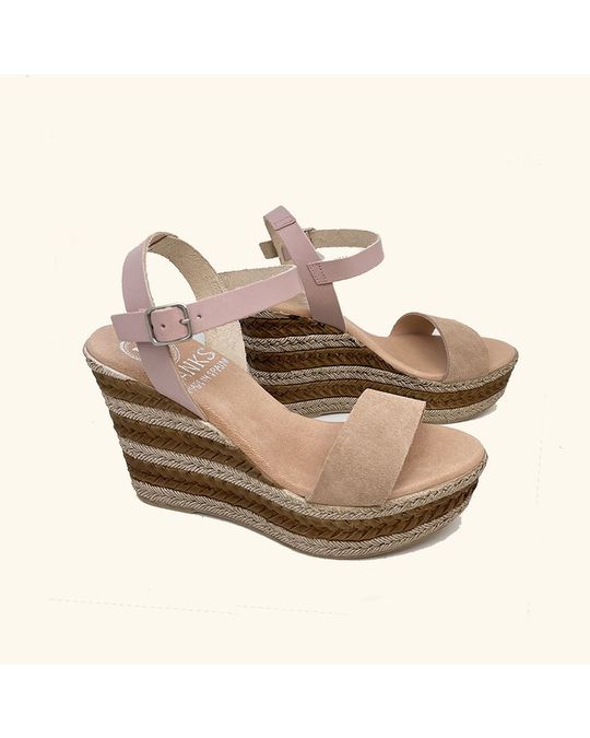 Hanks Zante Leather And Split Leather Wedge Sandals In Pink