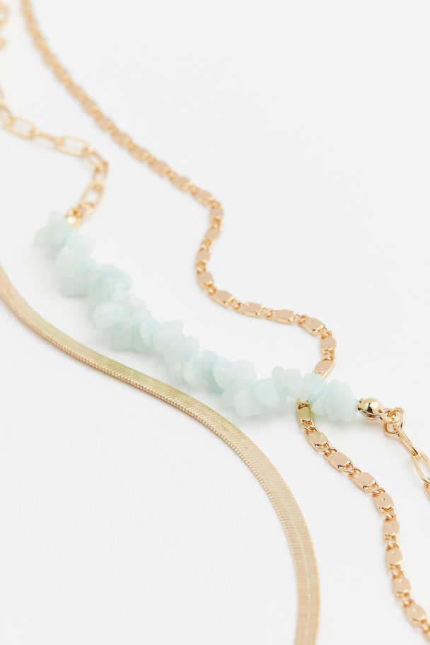 H&M Three-strand Necklace Gold-coloured/light Green