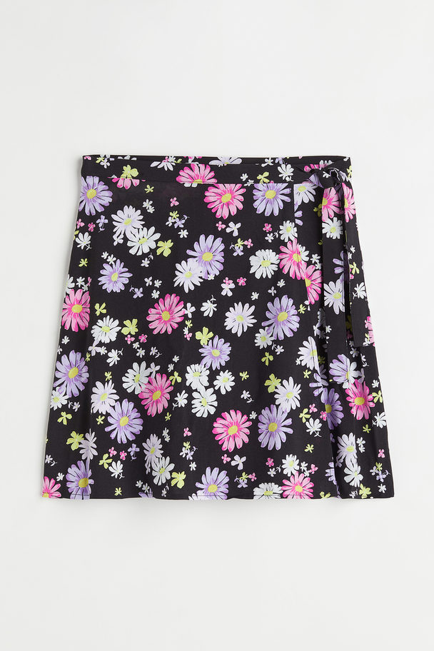 H&M Patterned Wrapover Skirt Black/floral