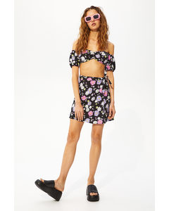Patterned Wrapover Skirt Black/floral