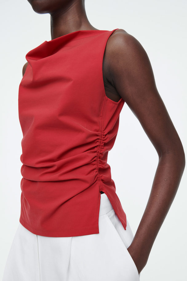 COS Cowl-neck Gathered Sleeveless Top Red