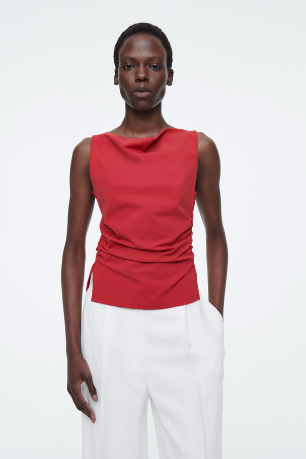 COS Cowl-neck Gathered Sleeveless Top Red