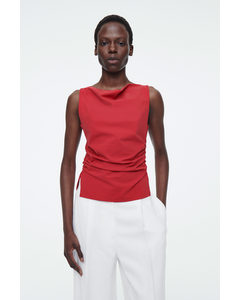 Cowl-neck Gathered Sleeveless Top Red