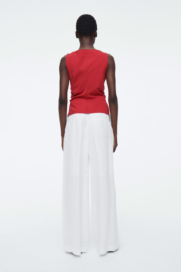 COS Cowl-neck Gathered Sleeveless Top Red