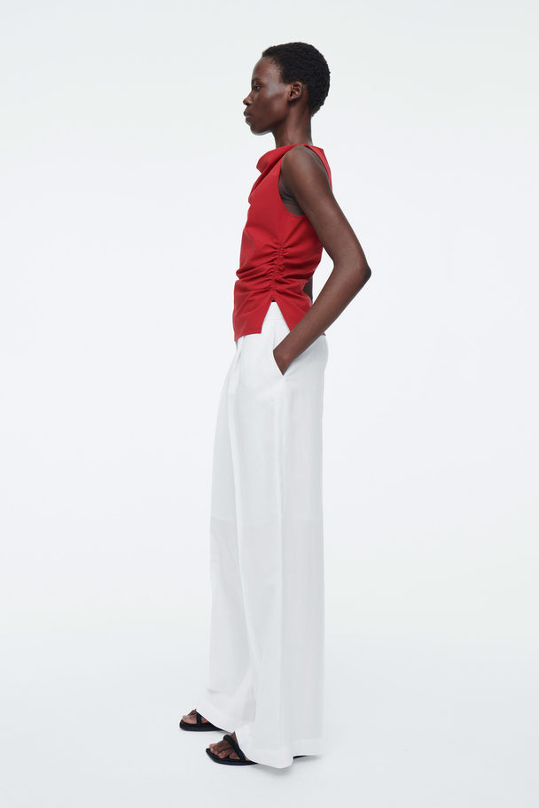 COS Cowl-neck Gathered Sleeveless Top Red