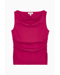 Cowl-neck Gathered Sleeveless Top Bright Pink
