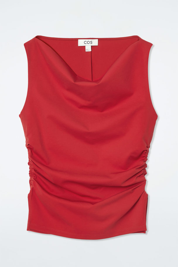 COS Cowl-neck Gathered Sleeveless Top Red