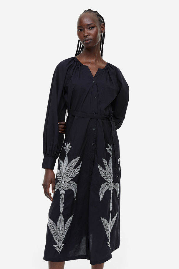 H&M Embroidered Dress Black