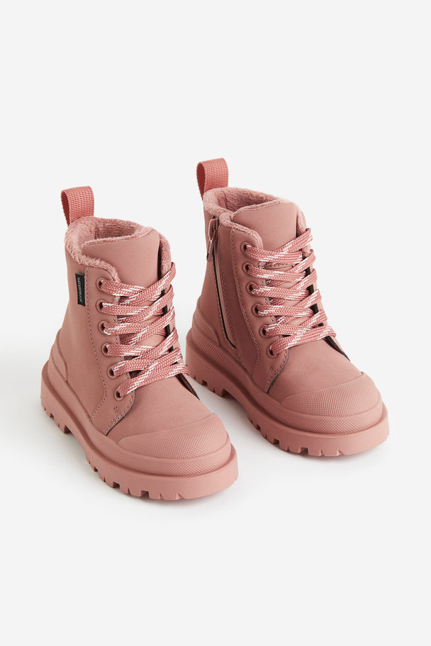 H&M Waterproof Lace-up Boots Pink