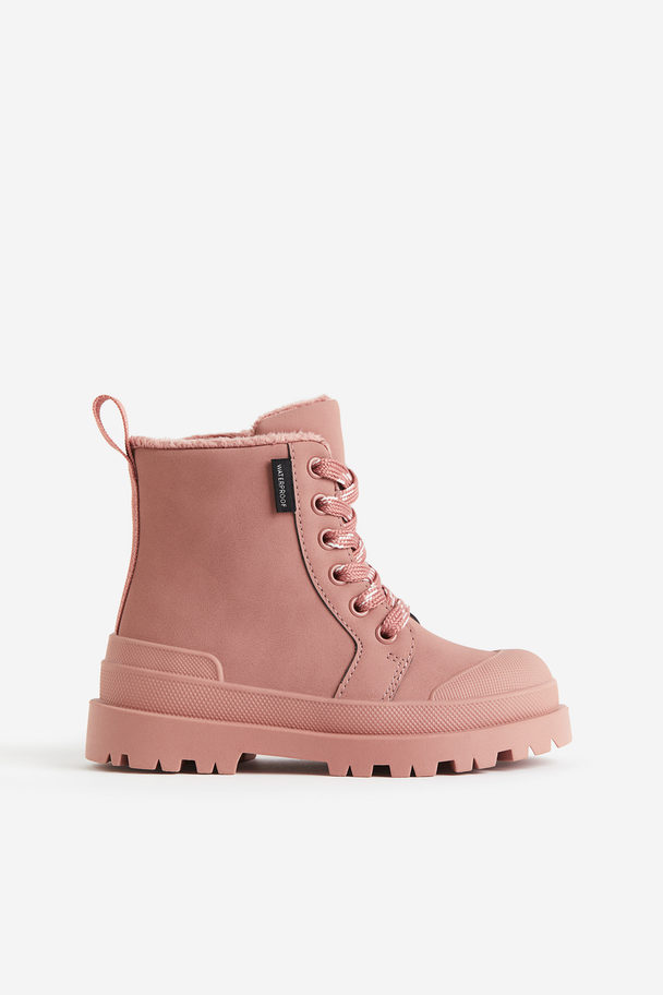 H&M Waterproof Lace-up Boots Pink