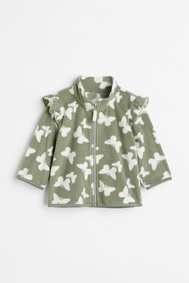 H&M Patterned Fleece Jacket Green/butterlies