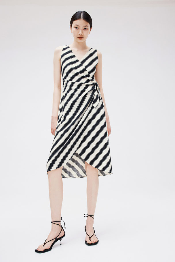 H&M Textured Wrap Dress Black/white Striped