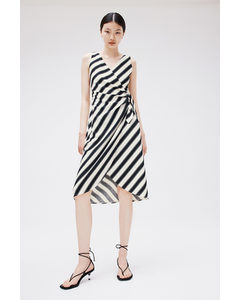Textured Wrap Dress Black/white Striped