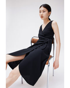 Textured Wrap Dress Black