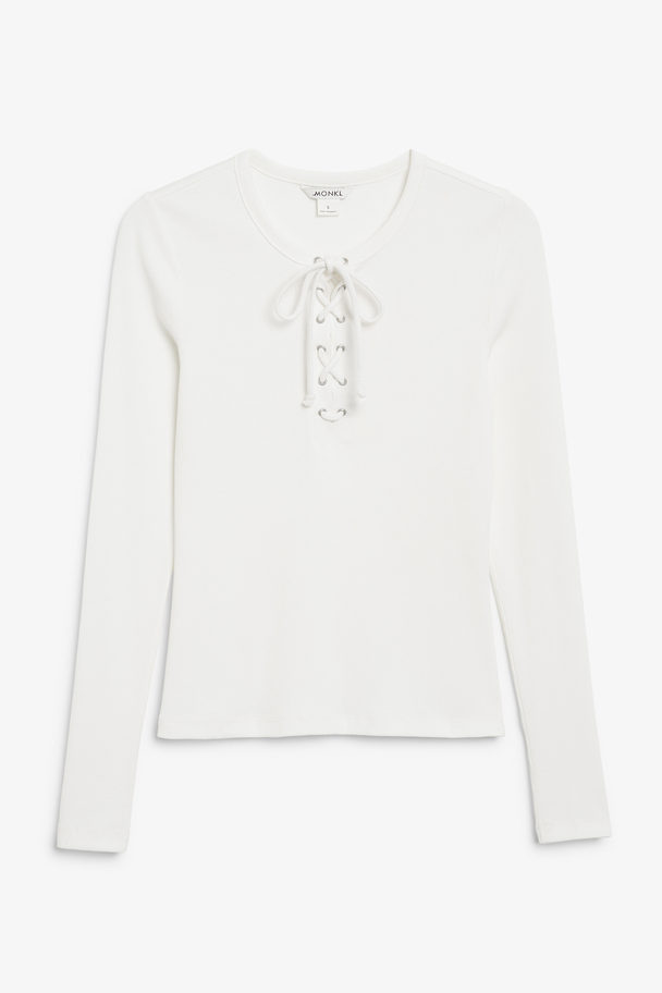 Monki White Long Sleeve Top With Lace Tie Front White