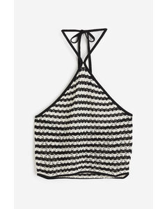 Strandtop Met Gehaakte Look Zwart/gestreept