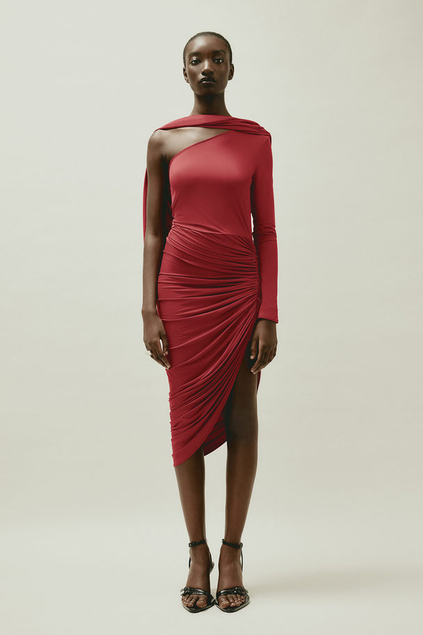 H&M Shawl-detail Jersey Dress Dark Red
