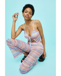 Crochet-look Tie-detail Top Light Pink/patterned