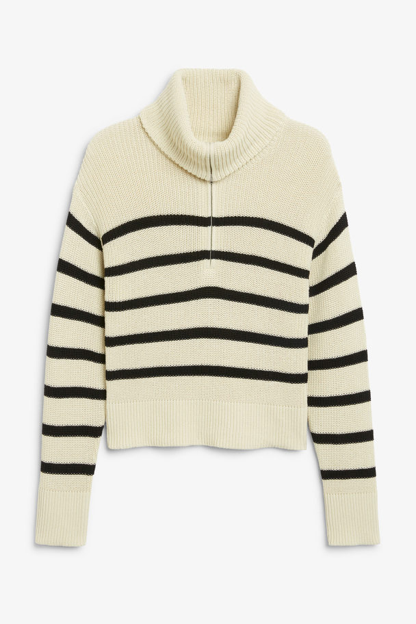 Monki Black Striped Half Zip Knit Sweater Off-white & Black