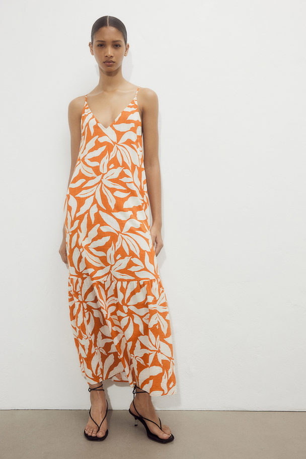 H&M Langes Kleid in A-Linie Orange/Gemustert