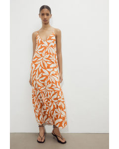 Langes Kleid in A-Linie Orange/Gemustert