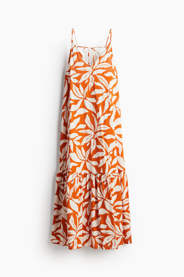 H&M Langes Kleid in A-Linie Orange/Gemustert