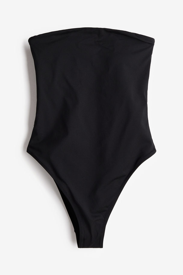 H&M Padded-cup High-leg Bandeau Swimsuit Black