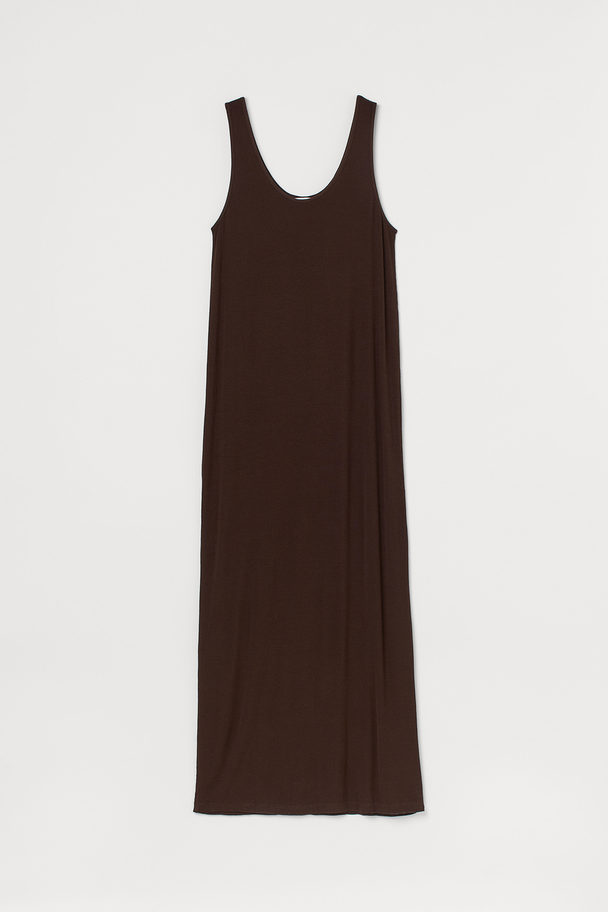 H&M Ribbed Jersey Dress Dark Brown