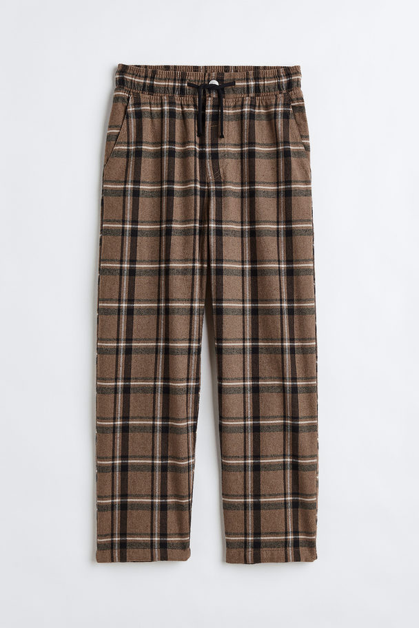 H&M Cotton Trousers Dark Beige/checked