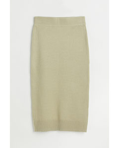 Knitted Slit-hem Skirt Light Green-beige