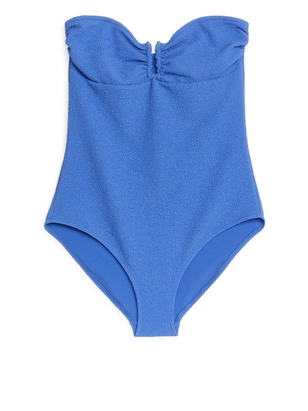 ARKET Textured Bandeau Swimsuit Blue