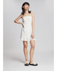 Ruffled Strappy Mini Dress White