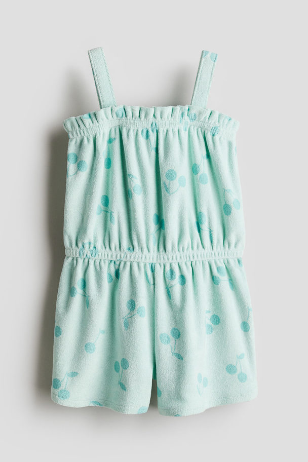 H&M Patterned Terry Jumpsuit Mint Green/cherries
