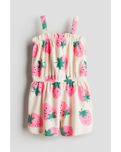 Patterned Terry Jumpsuit Cream/strawberries