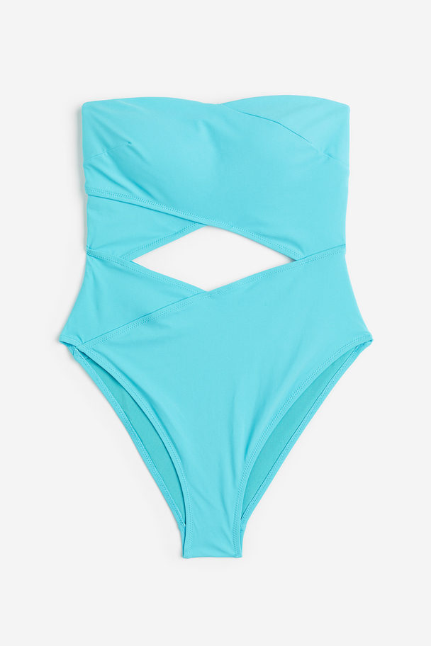 H&M High-leg Bandeau Swimsuit Bright Turquoise