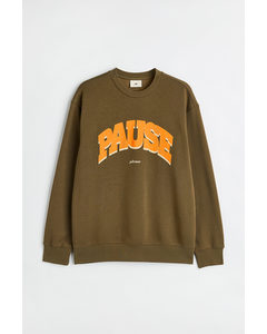 Relaxed Fit Printed Sweatshirt Khaki Green/pause
