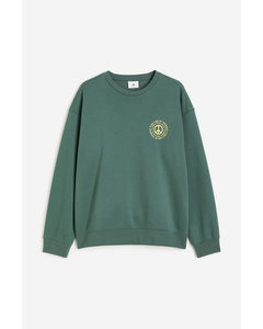 Bedrucktes Sweatshirt in Loose Fit Grün/Peace-Symbol