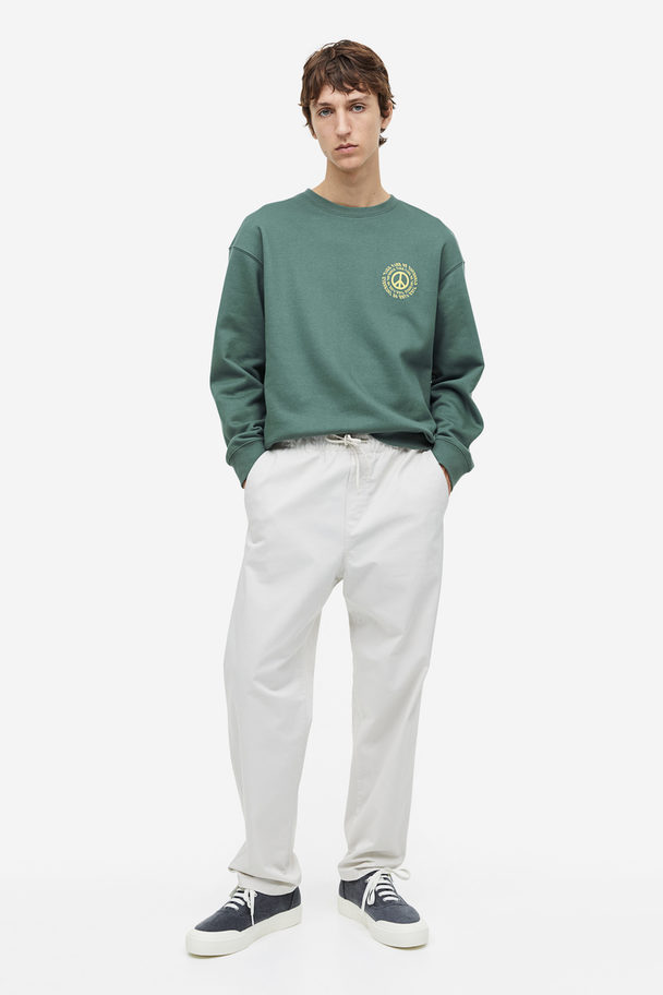 H&M Loose Fit Printed Sweatshirt Green/peace Symbol