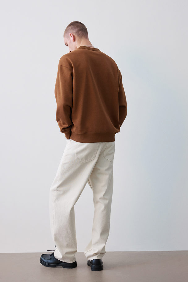 H&M Loose Fit Printed Sweatshirt Brown