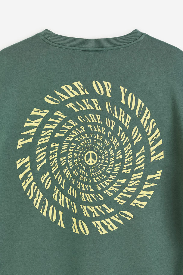 H&M Sweatshirt Med Tryk Loose Fit Grøn/fredssymbol