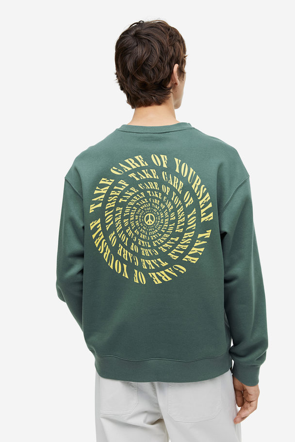 H&M Sweatshirt Med Tryck Loose Fit Grön/fredsmärke