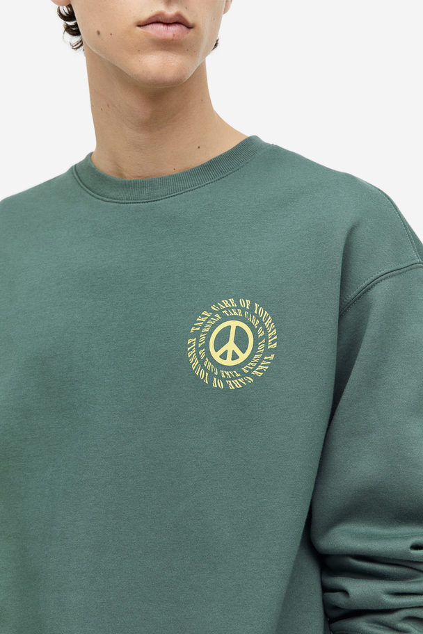 H&M Sweatshirt Med Tryk Loose Fit Grøn/fredssymbol