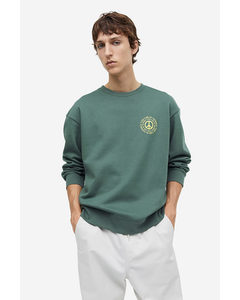 Loose Fit Printed Sweatshirt Green/peace Symbol
