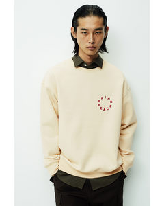 Sweater Met Print - Loose Fit Beige/bring Peace