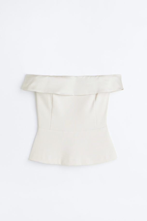 H&M Off-the-shoulder Peplum Top Natural White